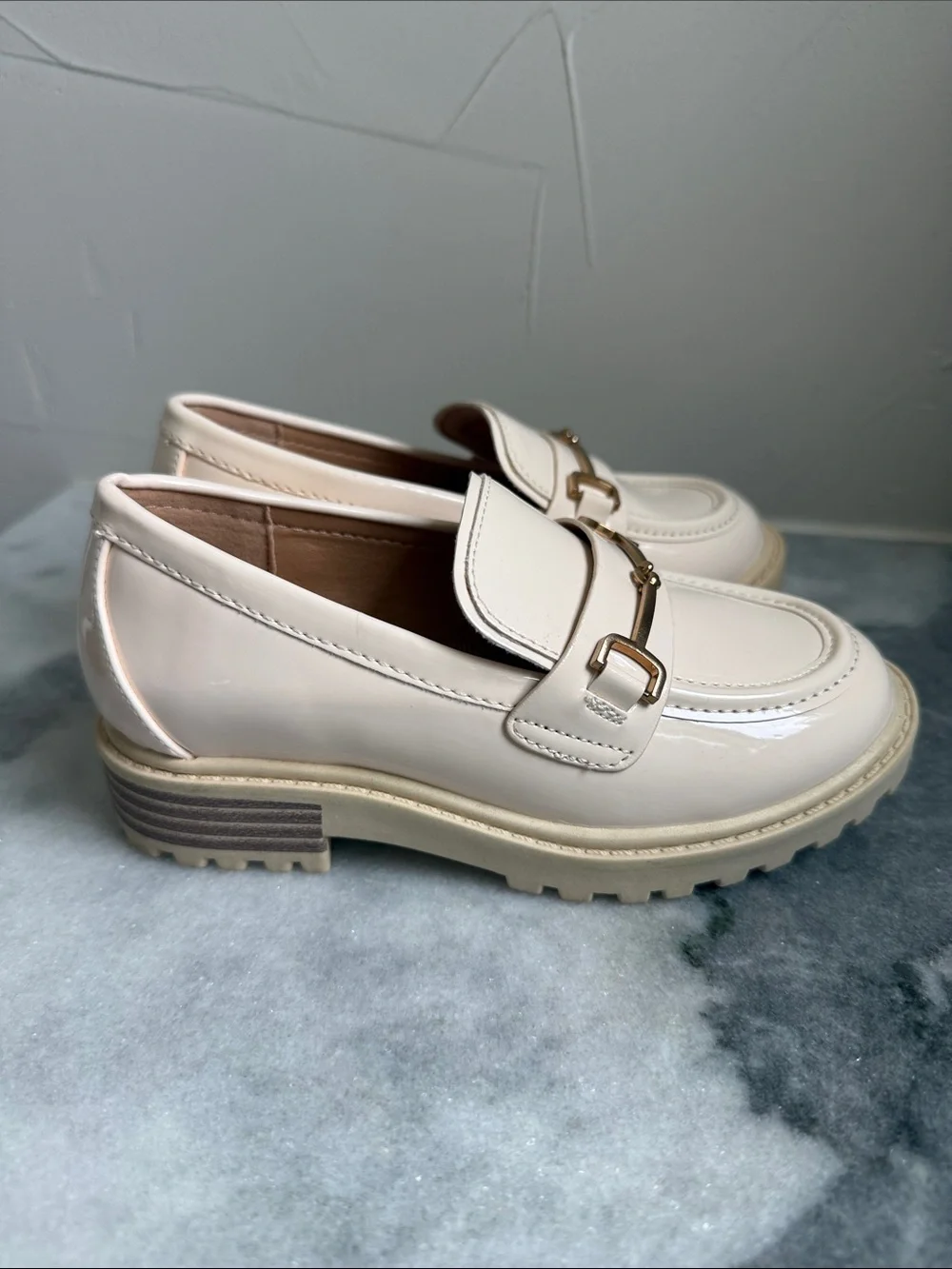 Girls Platform Patent Loafer with Gold Bit Hardware